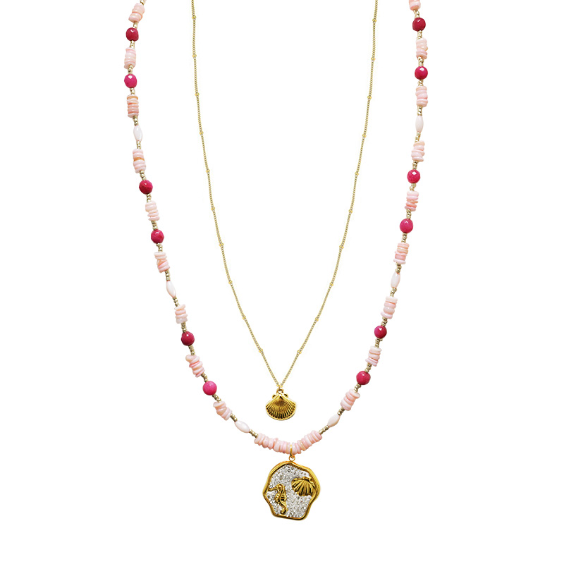 COLLANA LUNGA A DOPPIO FILO CON PERLINE E CIONDOLI MARINI - YY25140C642