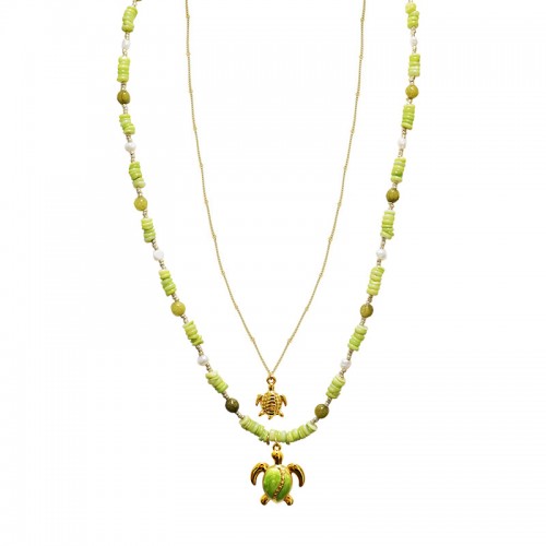 COLLANA LUNGA A DOPPIO FILO CON PERLINE E CIONDOLI TARTARUGA - YY25140C643