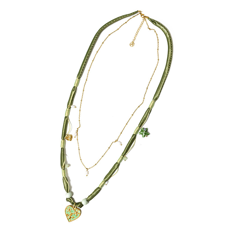 COLLANA LUNGA A DOPPIO FILO CON PERLINE E CIONDOLO CUORE FLOREALE - YY25140C646