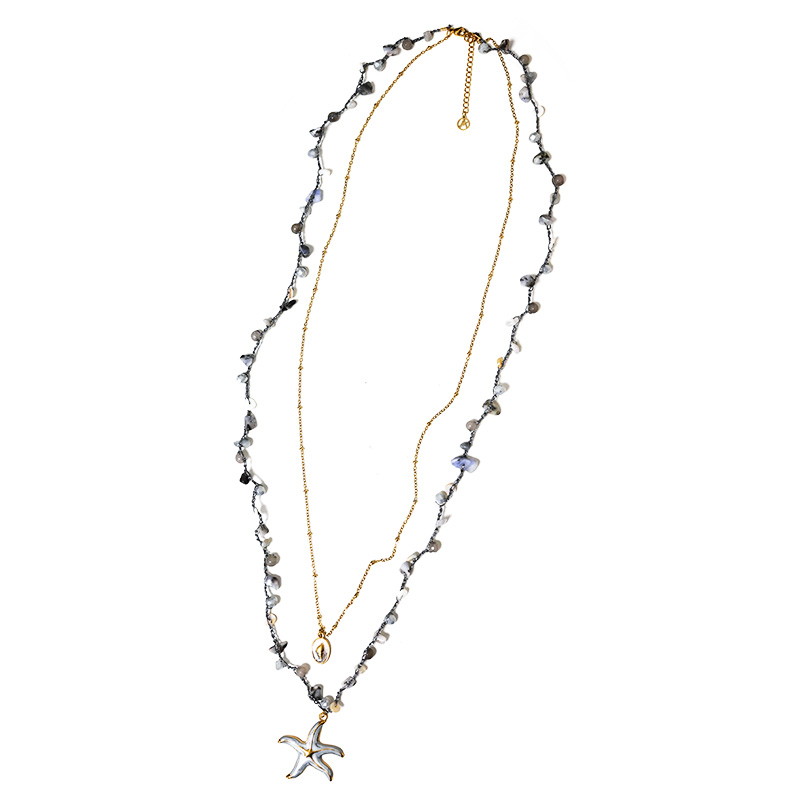 COLLANA LUNGA A DOPPIO FILO CON PERLINE E CIONDOLI MARINI - YY25164C628