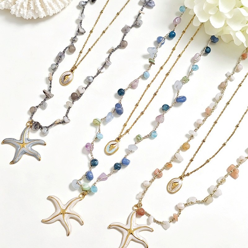 COLLANA LUNGA A DOPPIO FILO CON PERLINE E CIONDOLI MARINI - YY25164C628