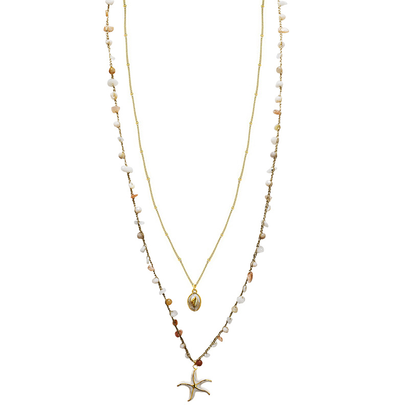 COLLANA LUNGA A DOPPIO FILO CON PERLINE E CIONDOLI MARINI - YY25164C628