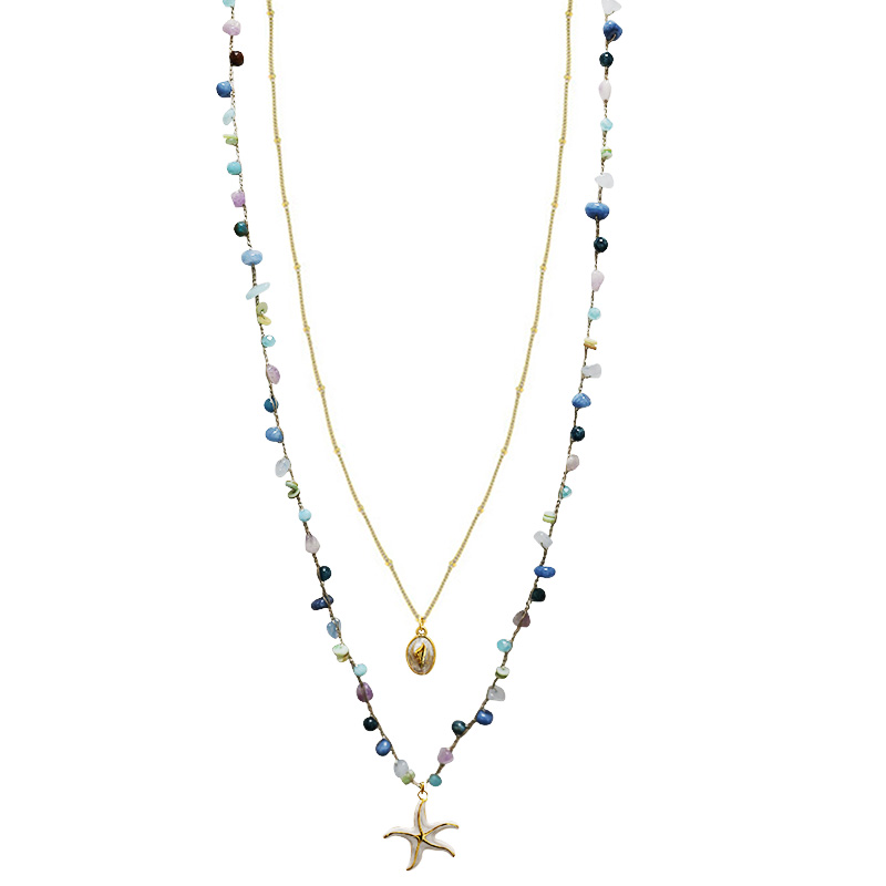 COLLANA LUNGA A DOPPIO FILO CON PERLINE E CIONDOLI MARINI - YY25164C628