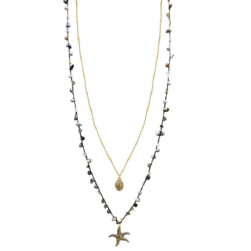 COLLANA LUNGA A DOPPIO FILO CON PERLINE E CIONDOLI MARINI - YY25164C628