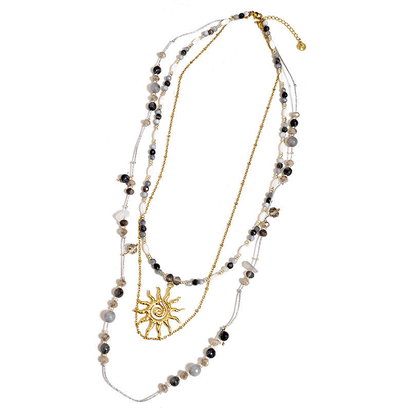 COLLANA LUNGA A TRE FILI CON PIETRE E CIONDOLO SOLE - YY25164C634
