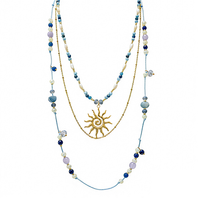 COLLANA LUNGA A TRE FILI CON PIETRE E CIONDOLO SOLE - YY25164C634