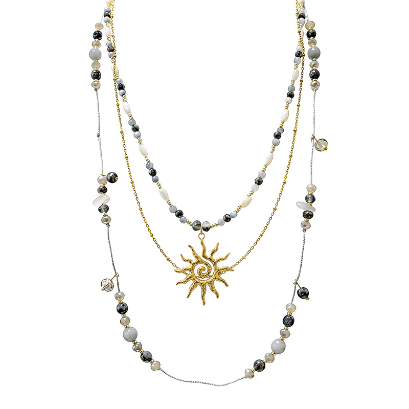 COLLANA LUNGA A TRE FILI CON PIETRE E CIONDOLO SOLE - YY25164C634