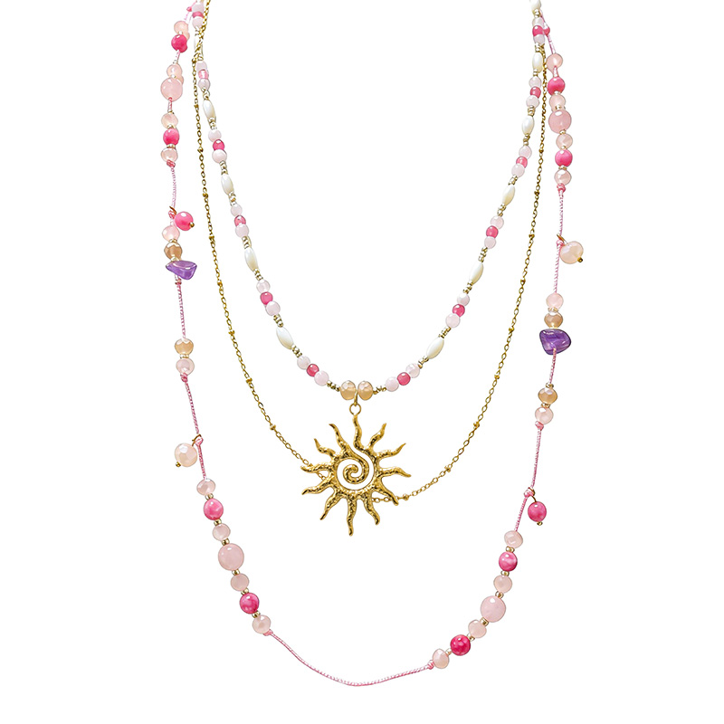 COLLANA LUNGA A TRE FILI CON PIETRE E CIONDOLO SOLE - YY25164C634