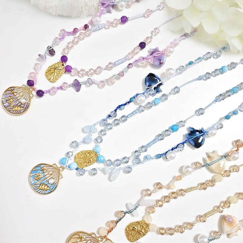 COLLANA LUNGA A DOPPIO FILO CON PERLINE E CIONDOLI MARINI - YY25172C629