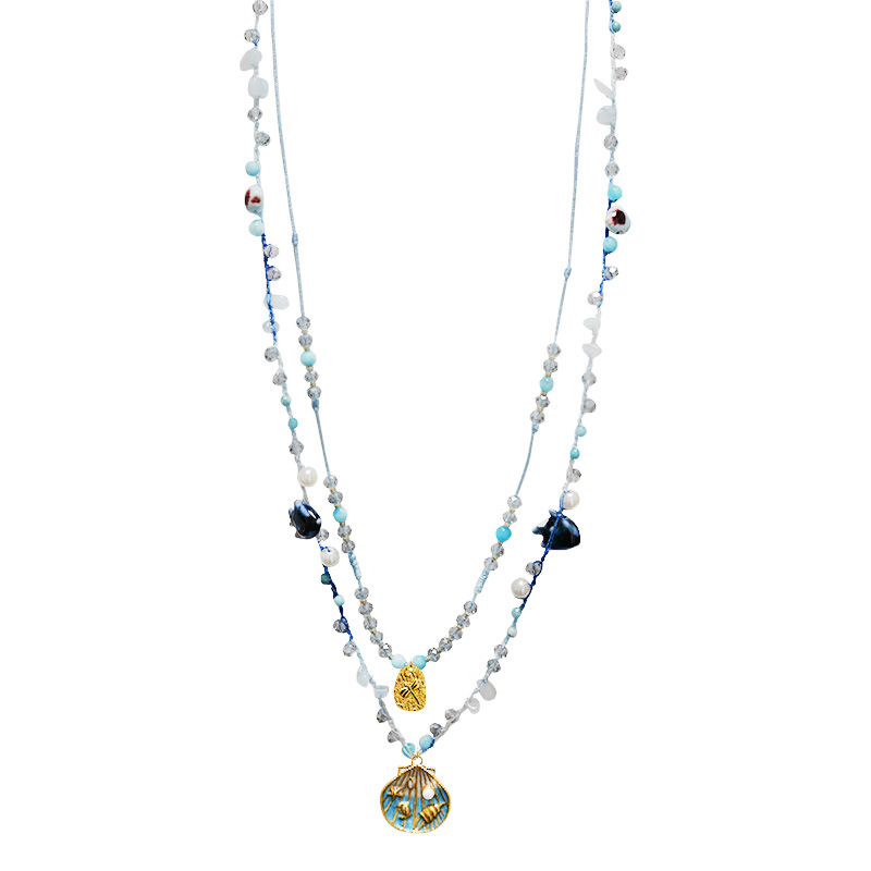 COLLANA LUNGA A DOPPIO FILO CON PERLINE E CIONDOLI MARINI - YY25172C629