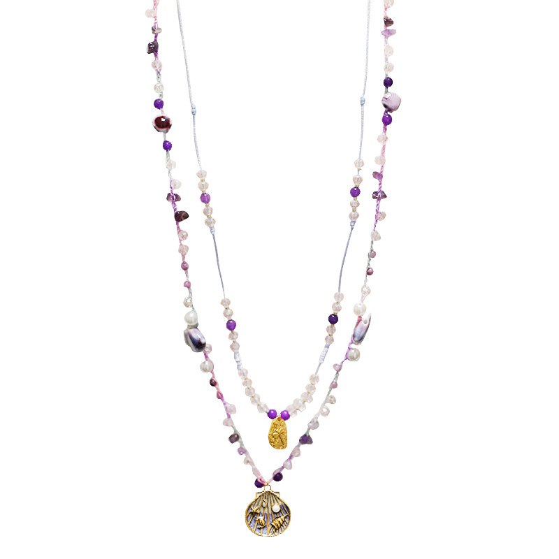 COLLANA LUNGA A DOPPIO FILO CON PERLINE E CIONDOLI MARINI - YY25172C629