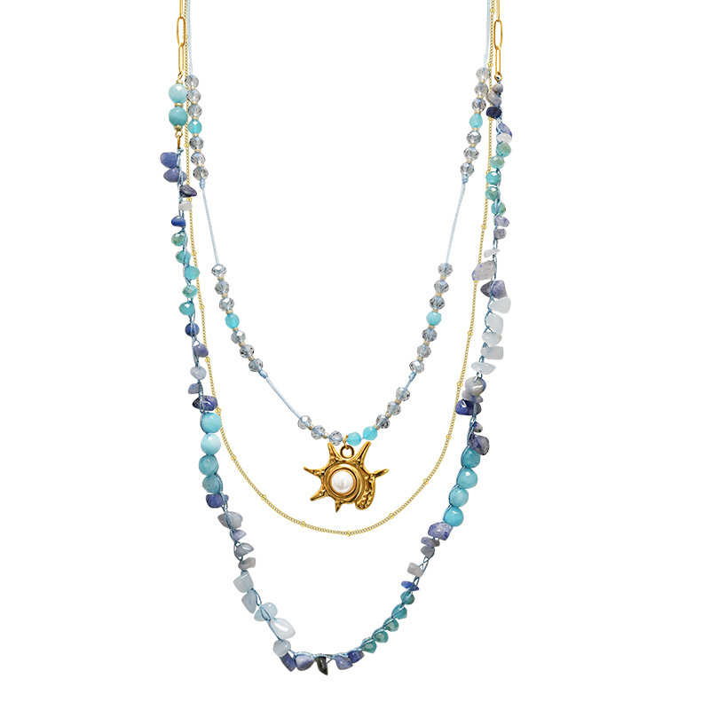 COLLANA LUNGA A TRE FILI CON PERLINE E CIONDOLO CONCHIGLIA - YY25180C630