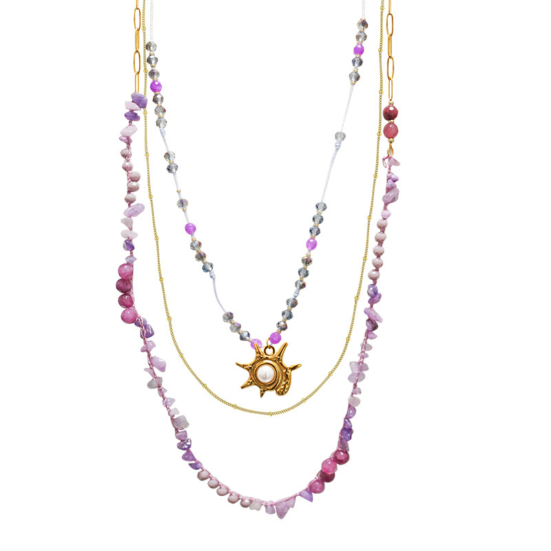 COLLANA LUNGA A TRE FILI CON PERLINE E CIONDOLO CONCHIGLIA - YY25180C630