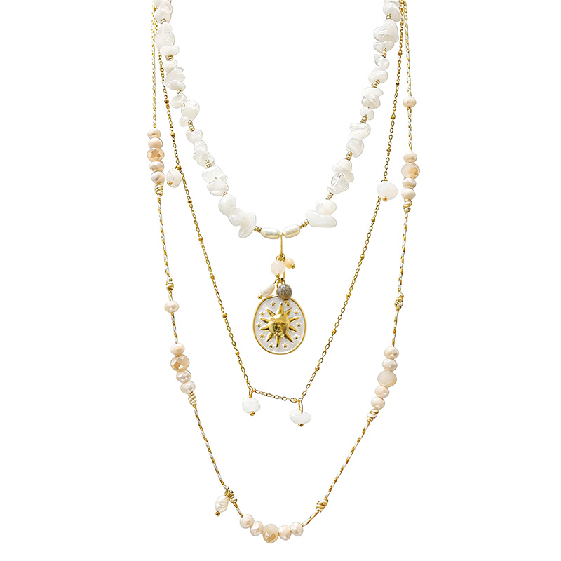 COLLANA LUNGA A TRE FILI CON PIETRE E CIONDOLO SOLE - YY25180C632