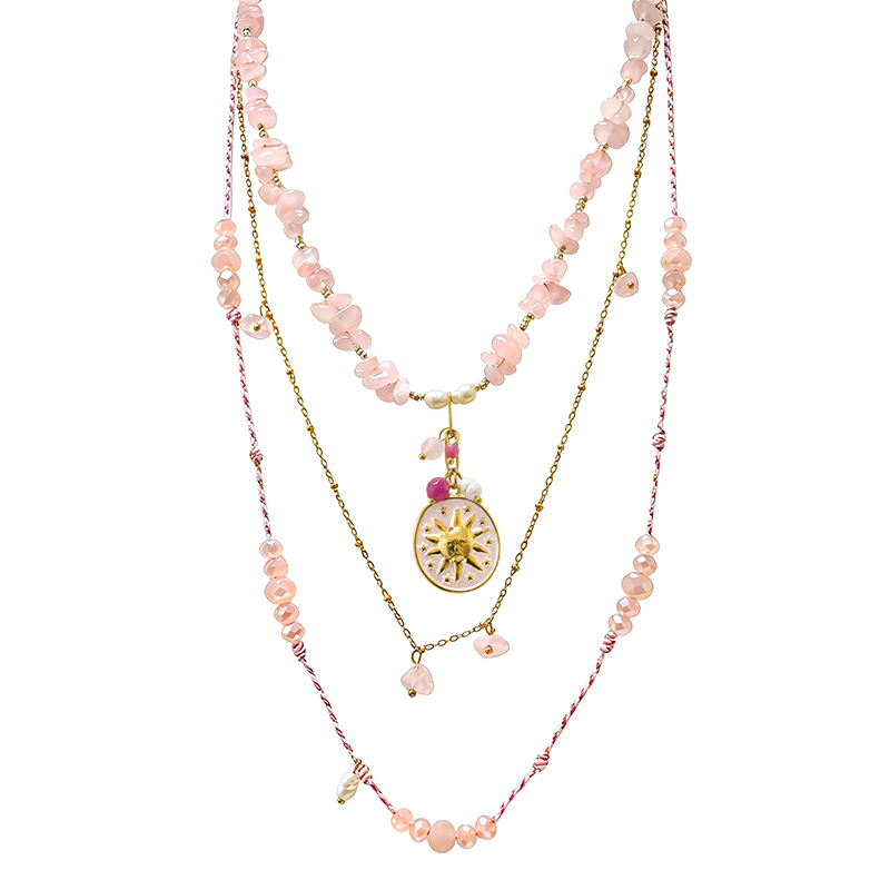 COLLANA LUNGA A TRE FILI CON PIETRE E CIONDOLO SOLE - YY25180C632