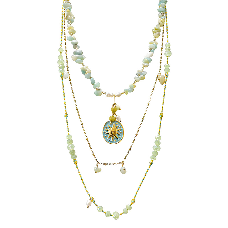 COLLANA LUNGA A TRE FILI CON PIETRE E CIONDOLO SOLE - YY25180C632