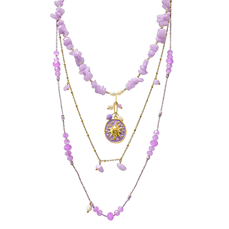 COLLANA LUNGA A TRE FILI CON PIETRE E CIONDOLO SOLE - YY25180C632