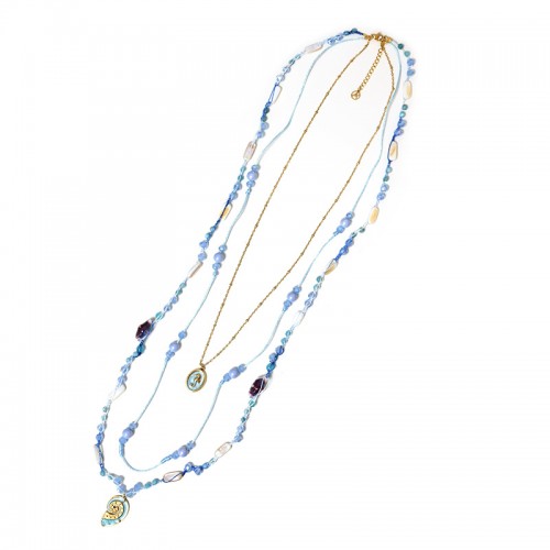 COLLANA LUNGA A TRE FILI CON PERLINE E CIONDOLI MARINI - YY25188C636