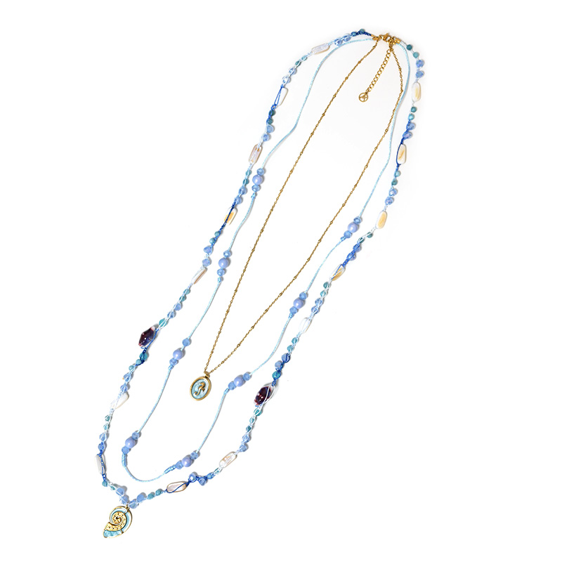 COLLANA LUNGA A TRE FILI CON PERLINE E CIONDOLI MARINI - YY25188C636