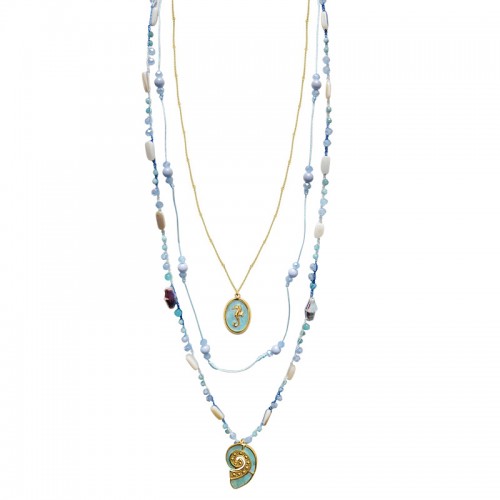 COLLANA LUNGA A TRE FILI CON PERLINE E CIONDOLI MARINI - YY25188C636
