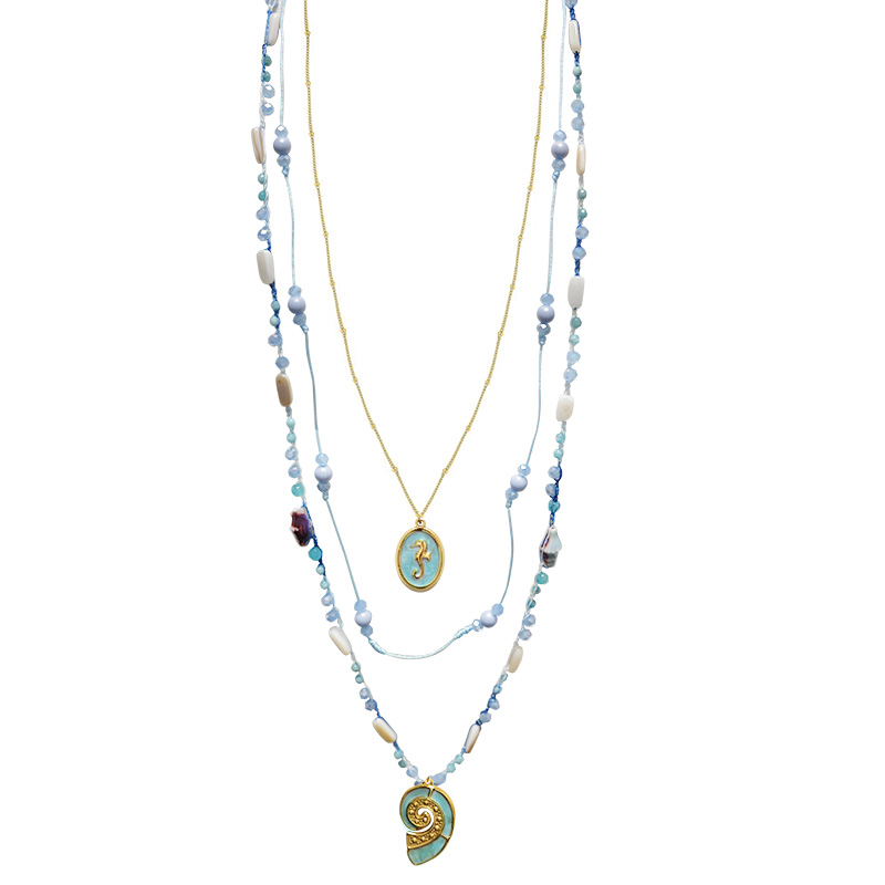 COLLANA LUNGA A TRE FILI CON PERLINE E CIONDOLI MARINI - YY25188C636