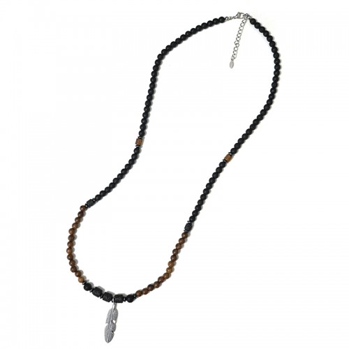 COLLANA LUNGA DA UOMO CON PERLINE IN PIETRA E PENDENTE PIUMA - DS2444B942