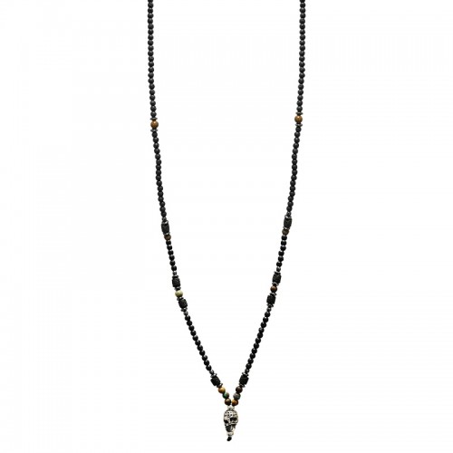 COLLANA LUNGA DA UOMO CON PERLINE IN PIETRA E PENDENTE TESCHIO - DS2444B945