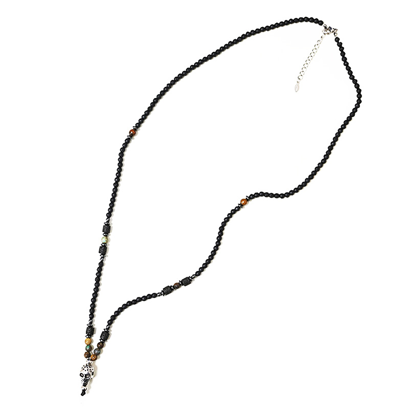 COLLANA LUNGA DA UOMO CON PERLINE IN PIETRA E PENDENTE TESCHIO - DS2444B945