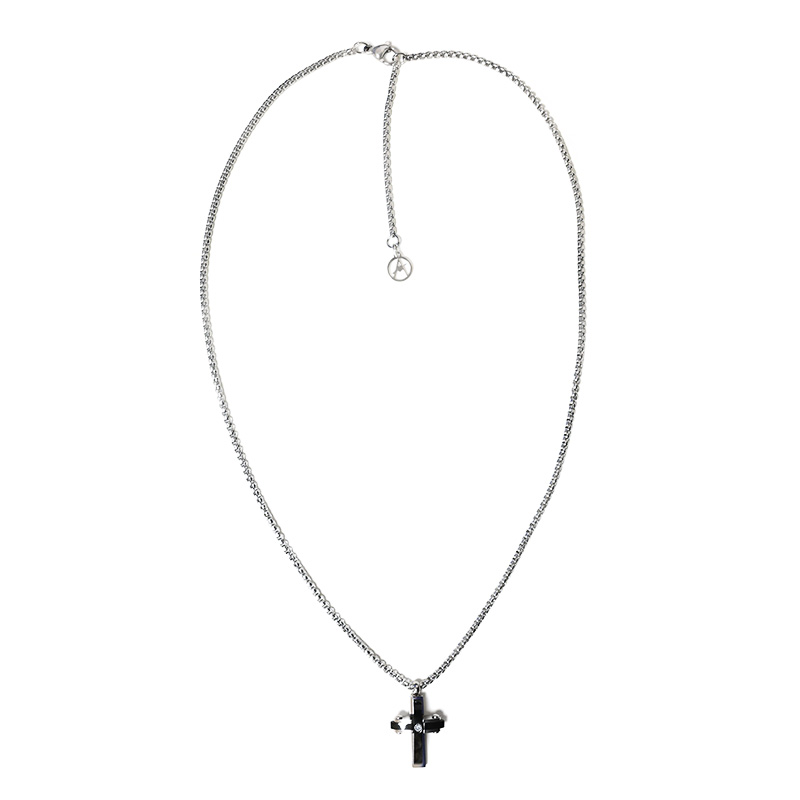 COLLANA UOMO CON CIONDOLO CROCE E ZIRCONE - RD24100A186