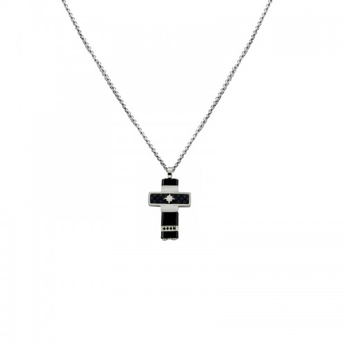 COLLANA UOMO CON CIONDOLO CROCE CON ZIRCONI NERI - RD24108B600