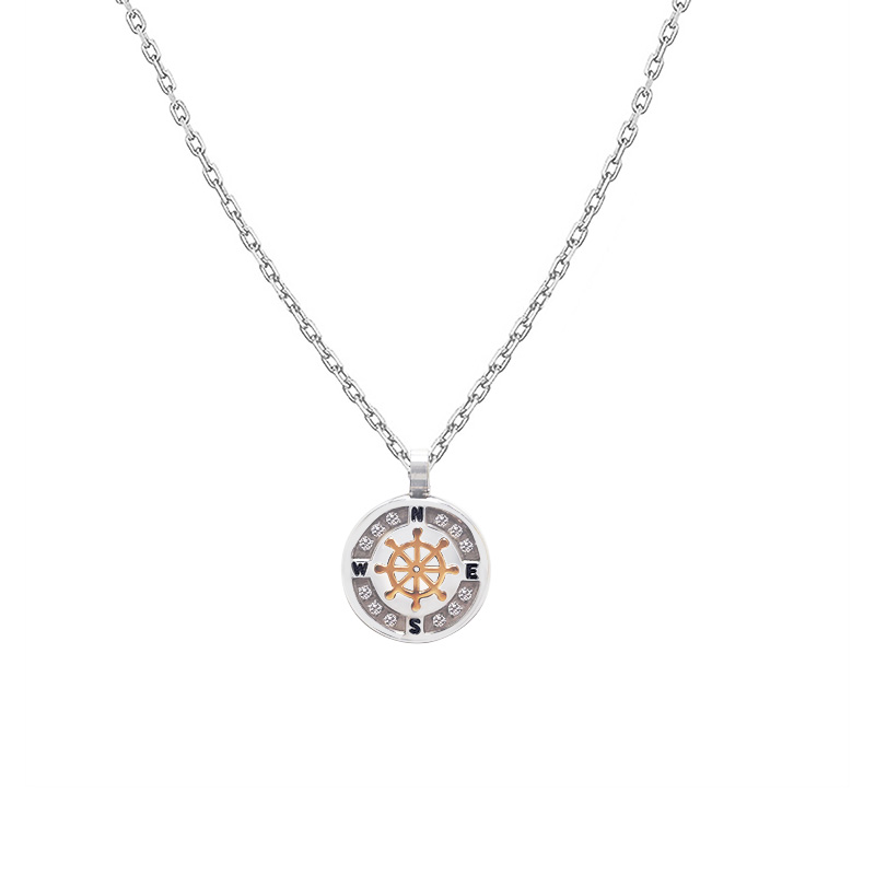 COLLANA UOMO CON CIONDOLO BUSSOLA TIMONE CON ZIRCONI BIANCHI - RD24120B599 COLLANA UOMO CON CIONDOLO BUSSOLA TIMONE CON ZIRCONI BIANCHI - RD24120B599