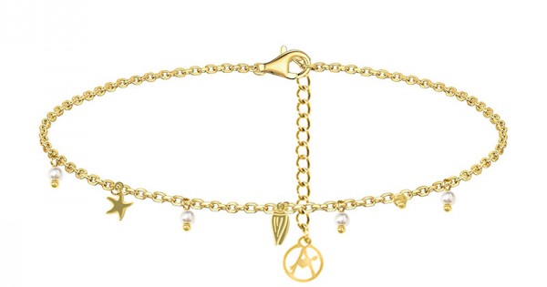 COOLSTEELANDBEYOND Cavigliera Donna Due Ranghi Oro, Acciaio Inossidabile Con Aperto Cerchio E Campana, Regolabile 23-27,5 Cm