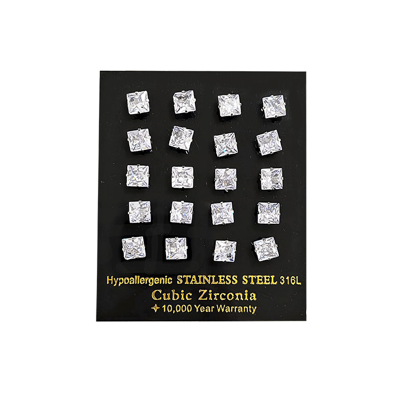 SET DI 20 ORECCHINI A BOTTONE CON ZIRCONIA QUADRATO - BG2072360A69/70/71/72/73/74