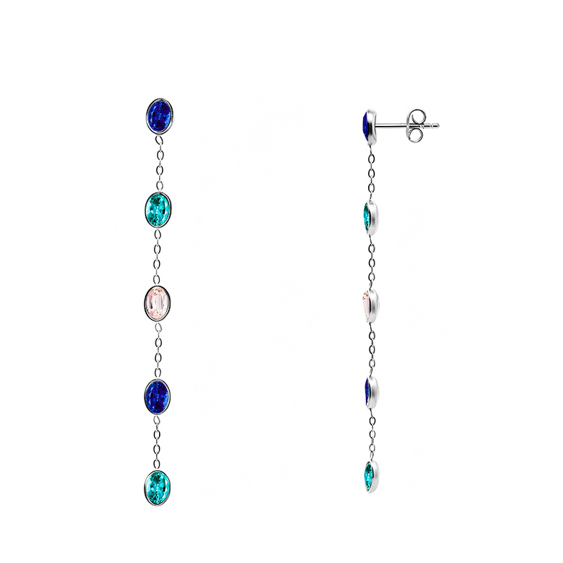 ORECCHINI PENDENTI CON ZIRCONI OVALI COLORATI - FFJ26110C845