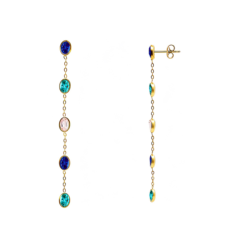 ORECCHINI PENDENTI CON ZIRCONI OVALI COLORATI - FFJ26110C845