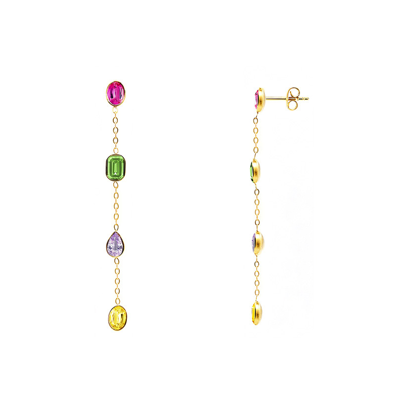 ORECCHINI PENDENTI GEOMETRICI CON ZIRCONI MULTICOLORE - FFJ2672C843