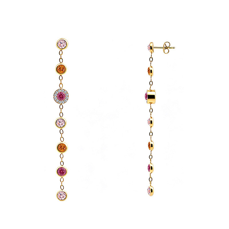 ORECCHINI PENDENTI A CASCATA CON ZIRCONI TONDI COLORATI - FFJ2686C849