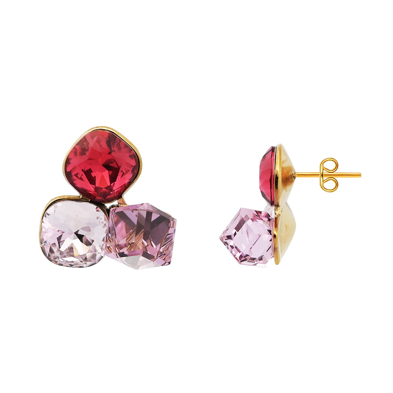 ORECCHINI CON TRE CRISTALLI GEOMETRICI COLORATI - FFJ88C838