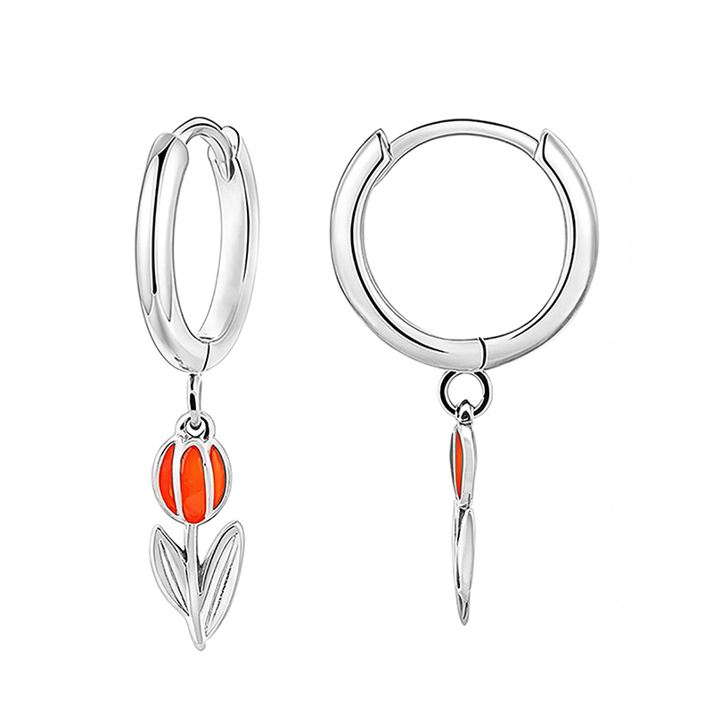 ORECCHINI A CERCHIO CON PENDENTE TULIPANO IN SMALTO COLORATO - FJ2646D042