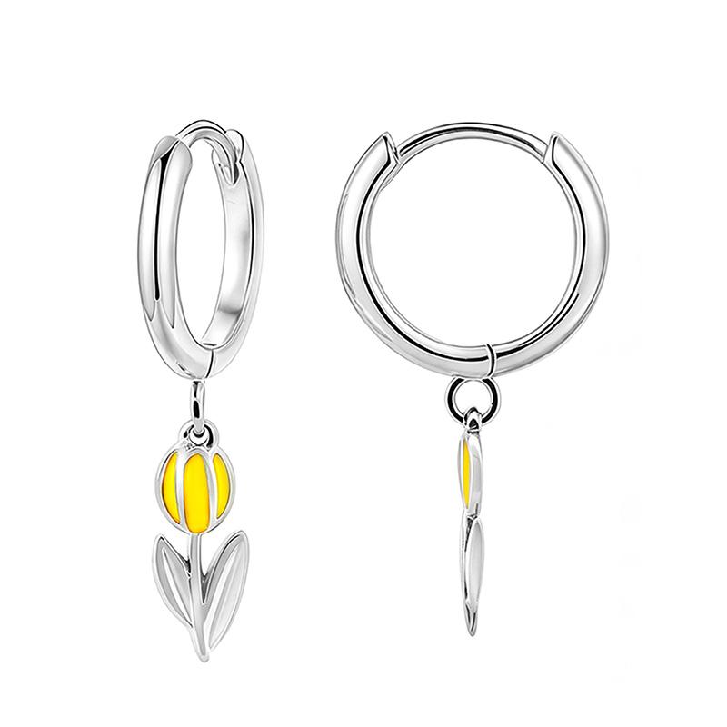 ORECCHINI A CERCHIO CON PENDENTE TULIPANO IN SMALTO COLORATO - FJ2646D042