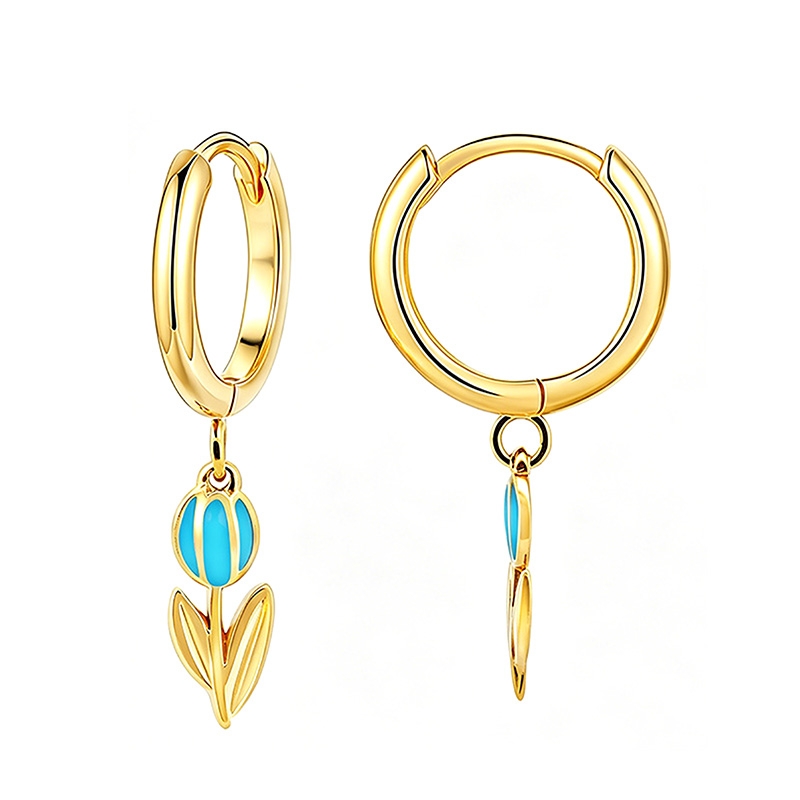 ORECCHINI A CERCHIO CON PENDENTE TULIPANO IN SMALTO COLORATO - FJ2646D043