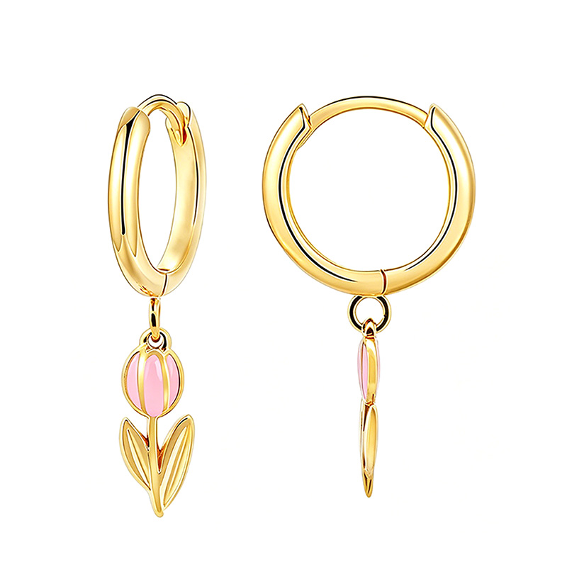 ORECCHINI A CERCHIO CON PENDENTE TULIPANO IN SMALTO COLORATO - FJ2646D043