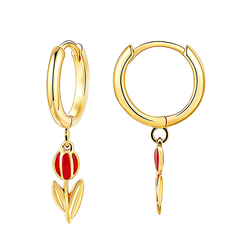 ORECCHINI A CERCHIO CON PENDENTE TULIPANO IN SMALTO COLORATO - FJ2646D043