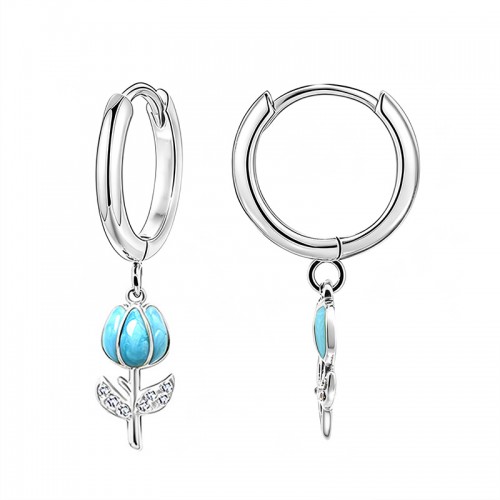 ORECCHINI A CERCHIO CON PENDENTE TULIPANO IN SMALTO E STRASS - FJ2648D038
