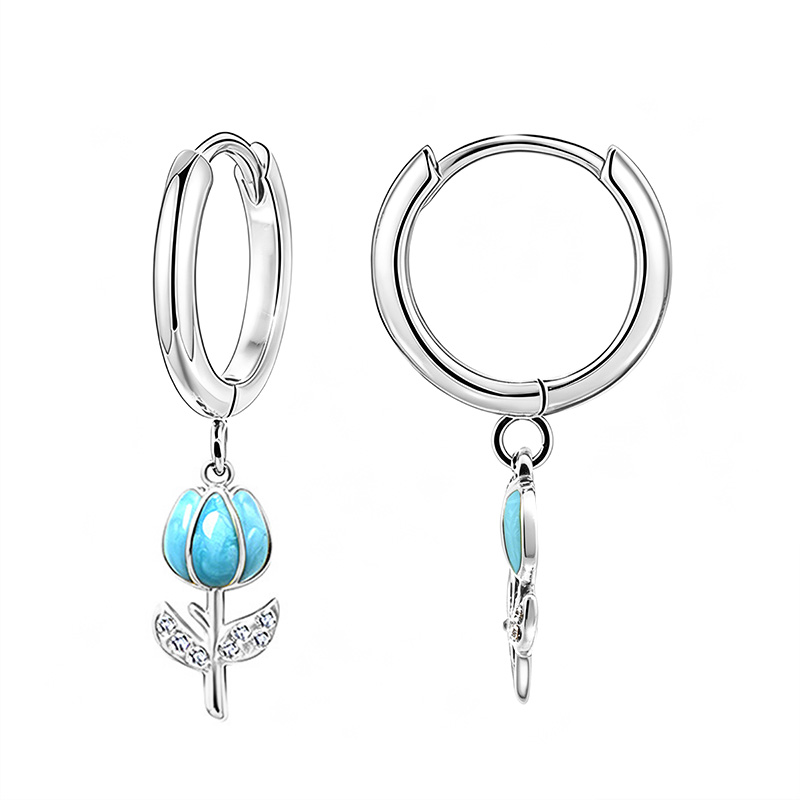 ORECCHINI A CERCHIO CON PENDENTE TULIPANO IN SMALTO E STRASS - FJ2648D038