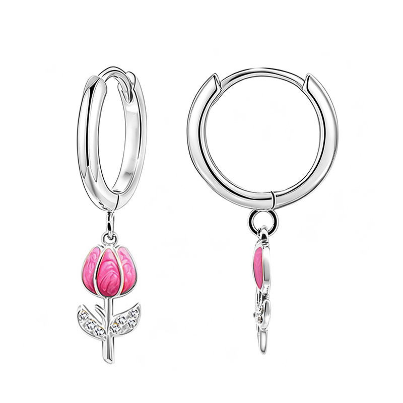 ORECCHINI A CERCHIO CON PENDENTE TULIPANO IN SMALTO E STRASS - FJ2648D038