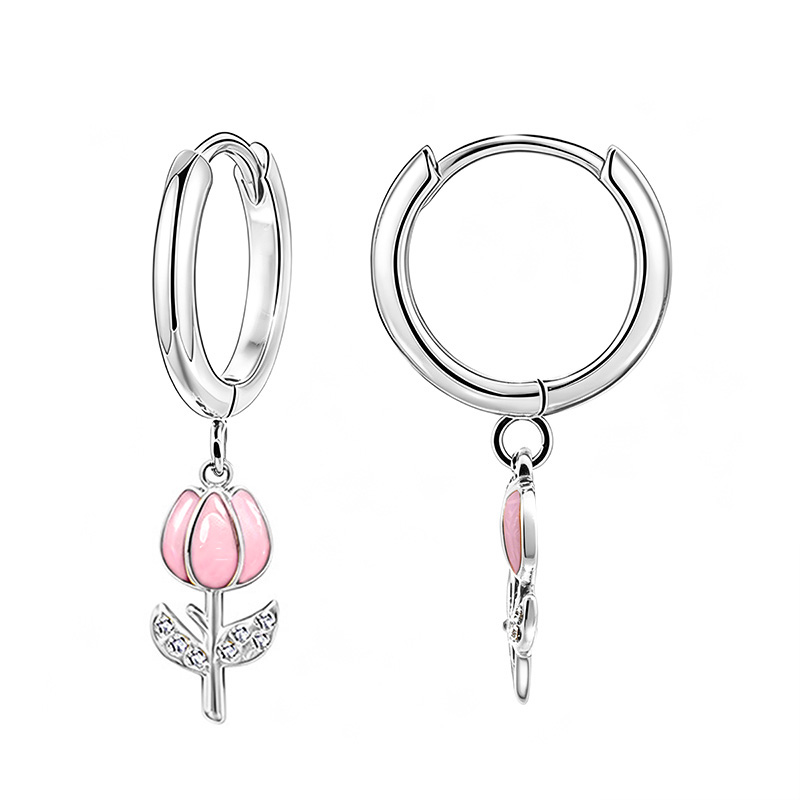 ORECCHINI A CERCHIO CON PENDENTE TULIPANO IN SMALTO E STRASS - FJ2648D038