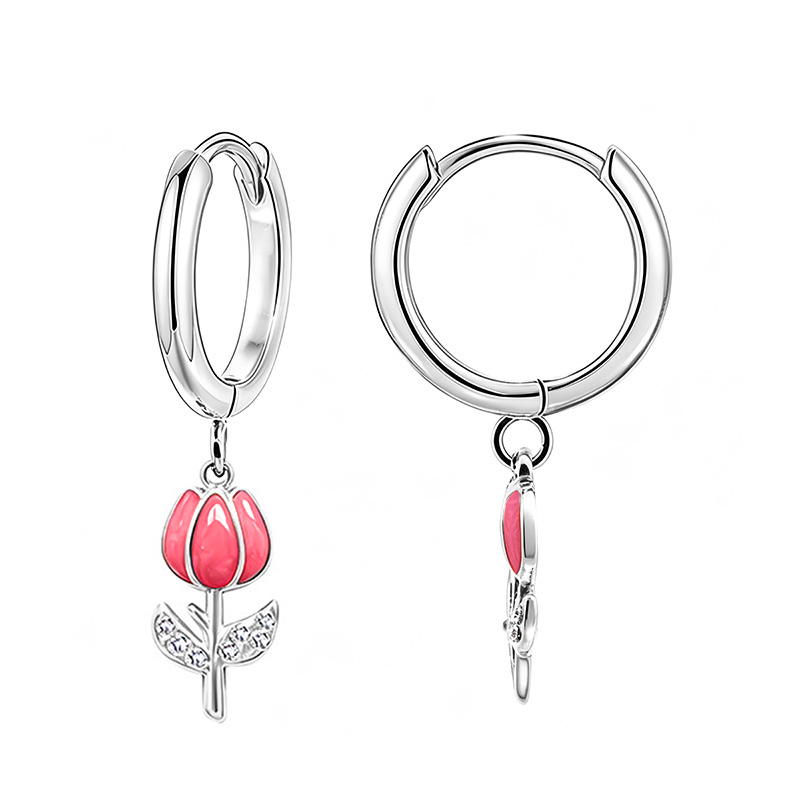 ORECCHINI A CERCHIO CON PENDENTE TULIPANO IN SMALTO E STRASS - FJ2648D038