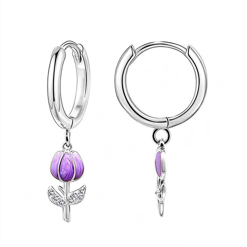 ORECCHINI A CERCHIO CON PENDENTE TULIPANO IN SMALTO E STRASS - FJ2648D038