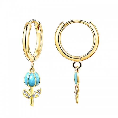 ORECCHINI A CERCHIO CON PENDENTE TULIPANO IN SMALTO E STRASS - FJ2648D039